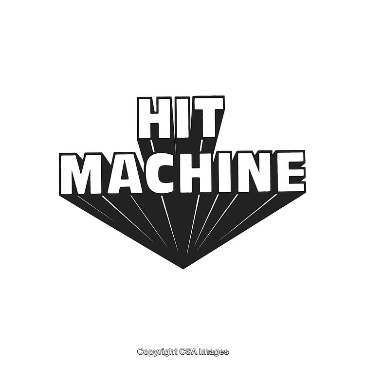 Minimalistic Graphic Design Depicting 'Hit Machine' with Black Motif Elements