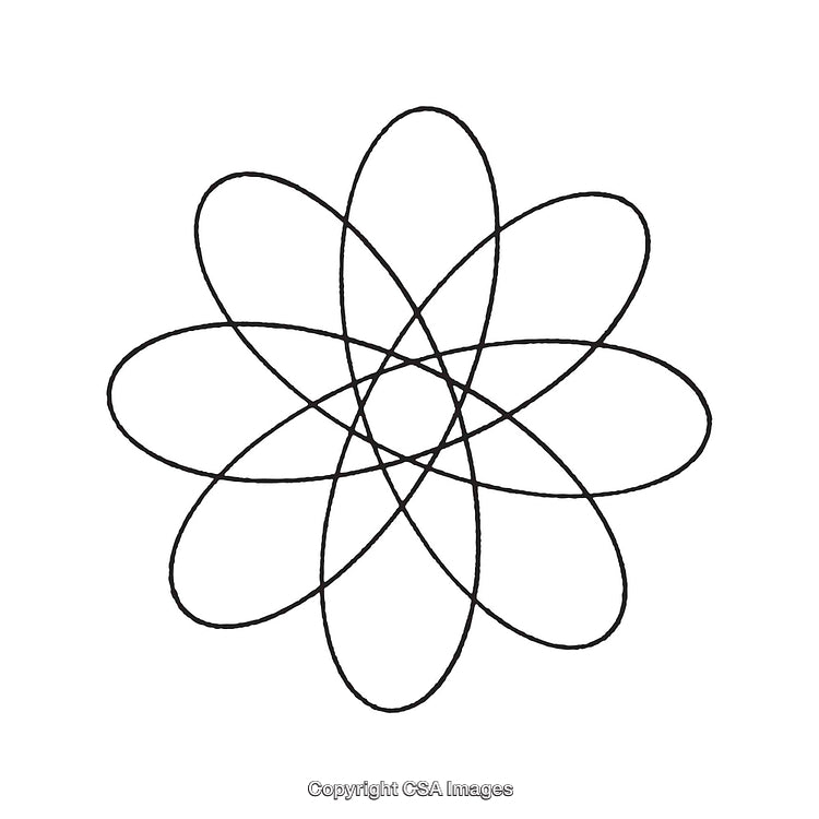 Minimalistic Black and White Atomic Symbol with Overlapping Lines