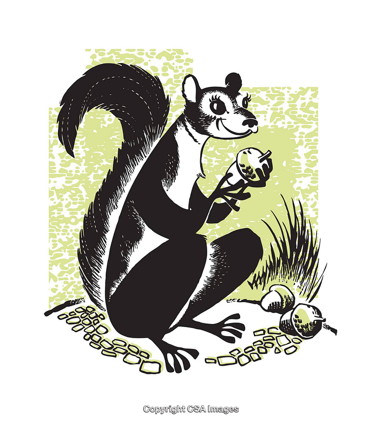 Adorable Squirrel Illustration Holding an Acorn in a Vintage Style Setting