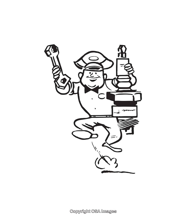 Cheerful Worker Holding Tools in Playful Line Art Design
