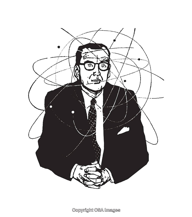 Black and White Line Art of a Businessman with Abstract Surroundings