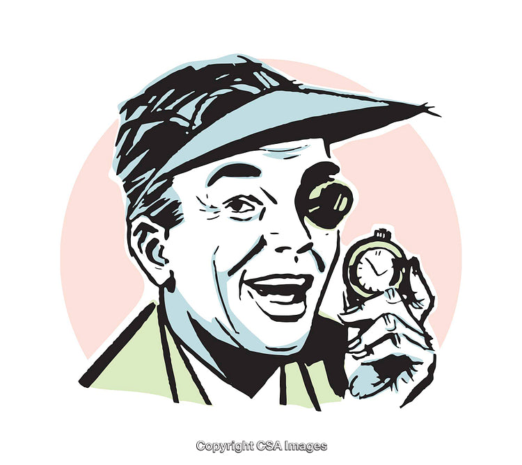 Vintage Illustration of Smiling Man Holding Stopwatch with Retro Colors