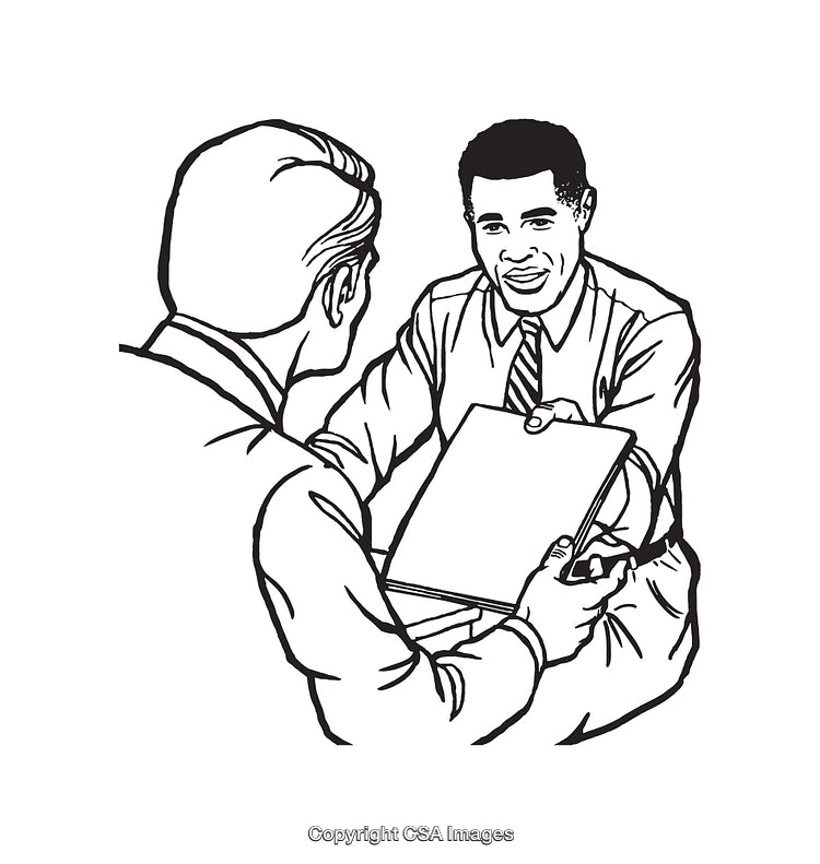 Professional Business Meeting Depicted in Black And White Line Art Illustration
