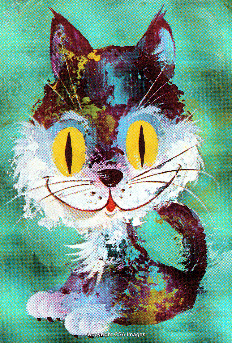 Playful Illustrated Cat Portrait With Green Background and Whimsical Style