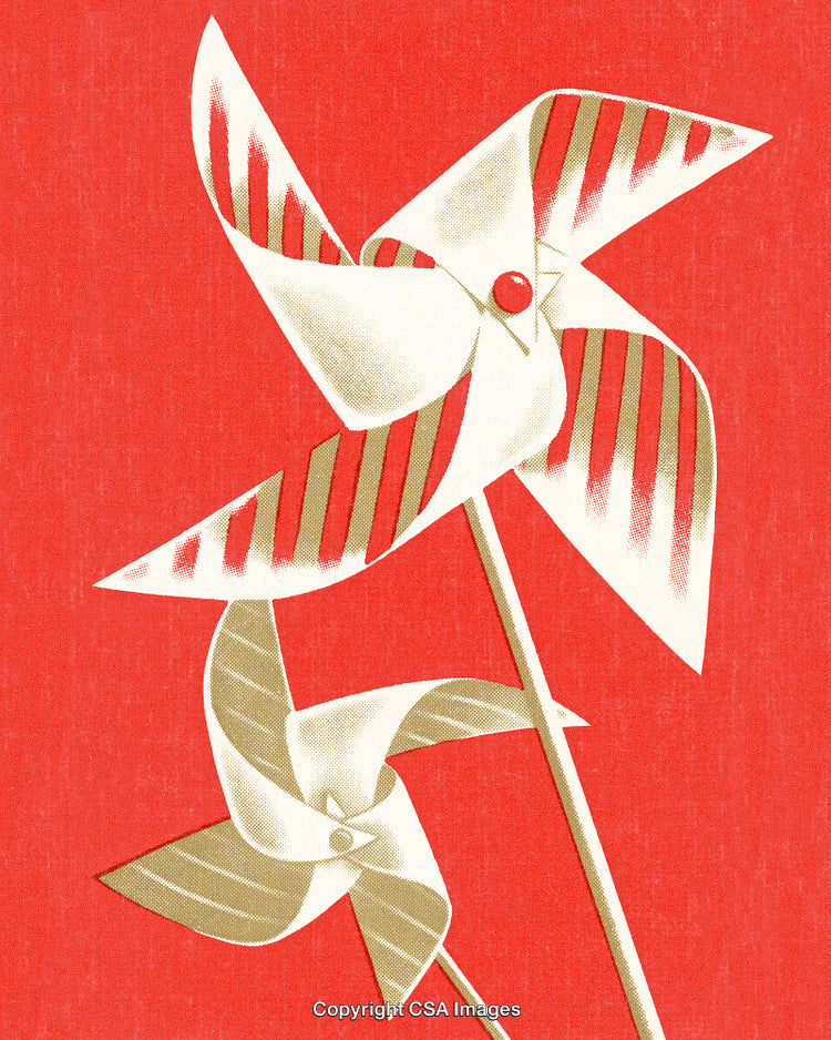 Vintage Illustration of Pinwheels on Red Background with Artistic Design