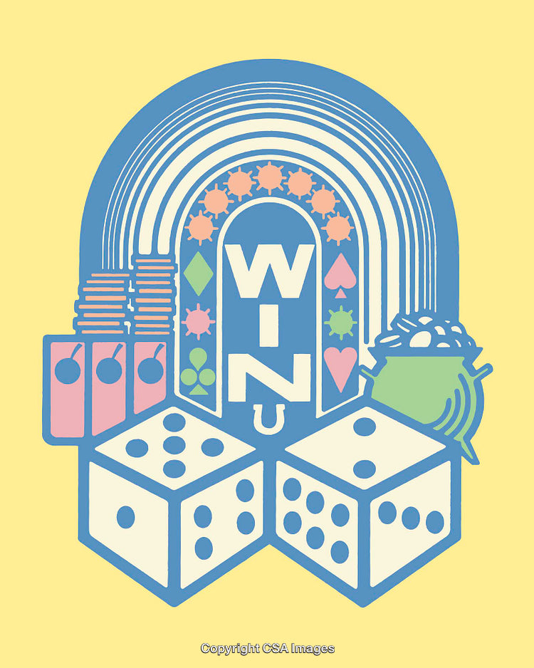 Colorful Casino Icons Featuring Dice, Slots, and a Vibrant Rainbow Design