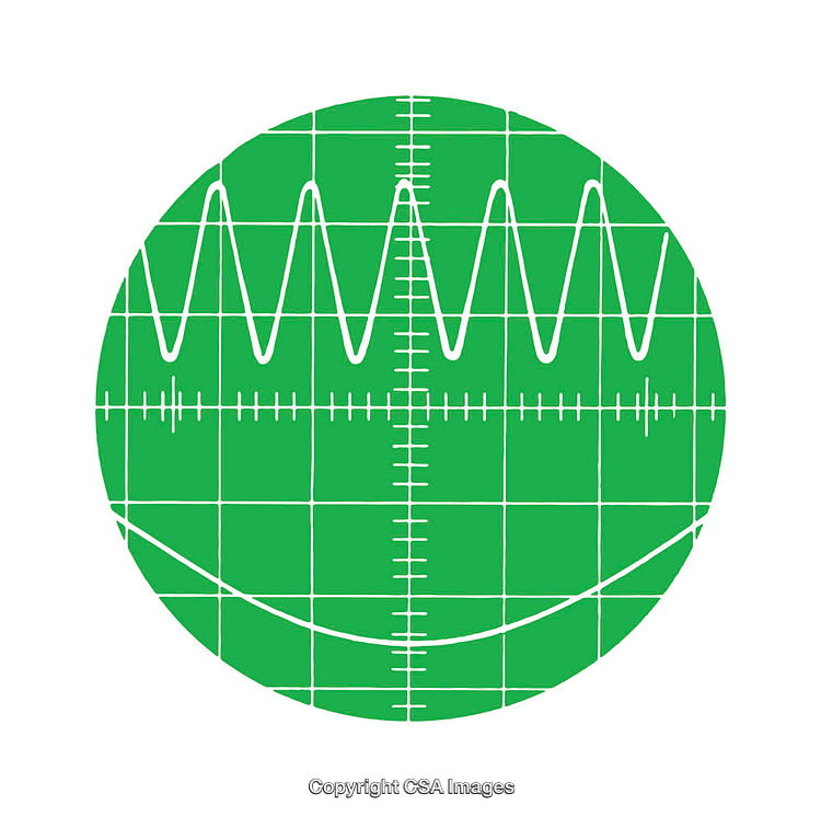 Green Radar Screen with Oscilloscope Wave Pattern and Measurement Grid