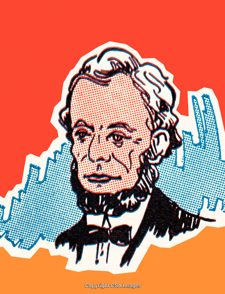 Colorful Halftone Illustration of Historical Figure on Bold Background