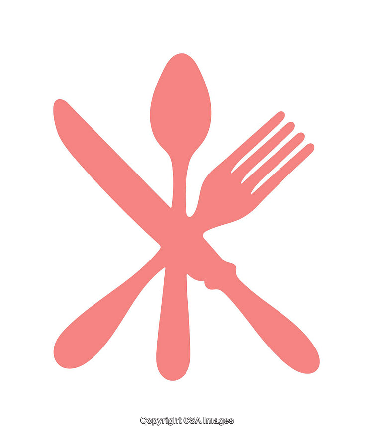 Pink Silhouette of Crossed Kitchen Utensils on White Background