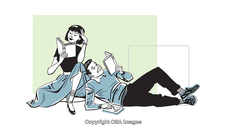 Illustration of Stylish Individuals Reading in a Relaxing Setting