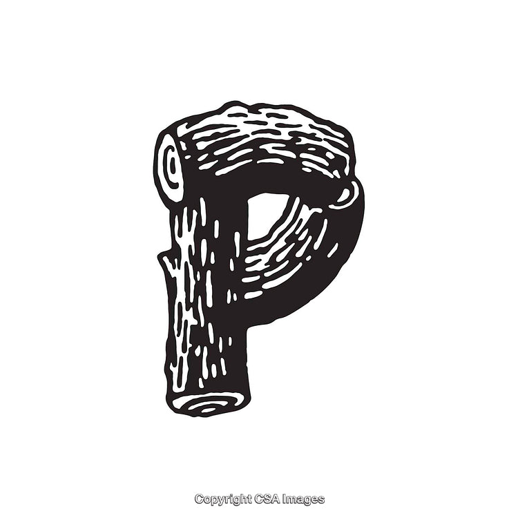 Wood-Textured Letter P Illustration in a Rustic Style Design