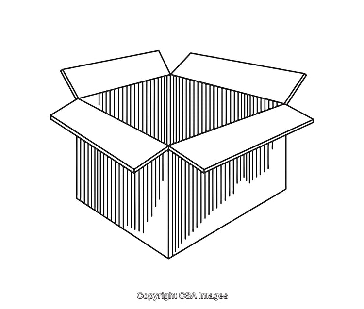 Black and White Line Art Illustration of an Open Cardboard Box