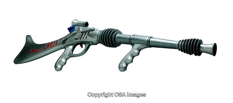 Retro Futuristic Toy Ray Gun with Metallic Finish and Unique Design