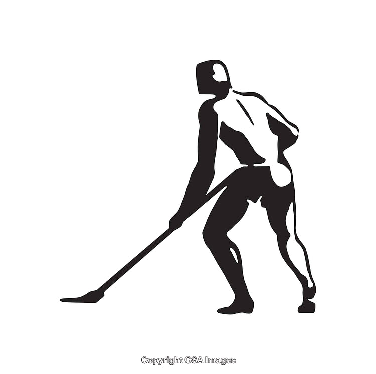 Black and White Icon of a Worker Using a Tool in Action