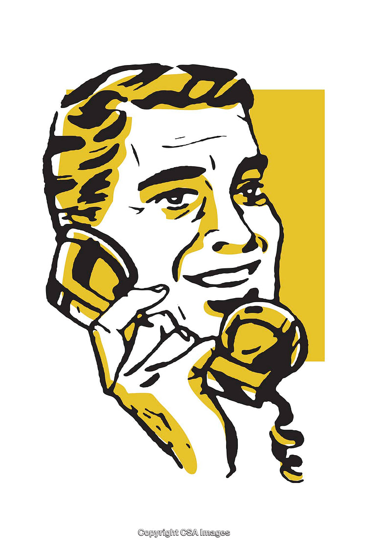 Retro Color Illustration of Smiling Man Speaking on a Telephone