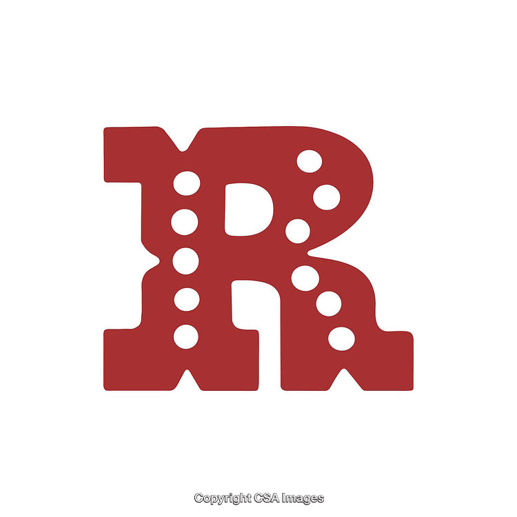 Red Stylized Letter R with Decorative Dotted Design on White Background