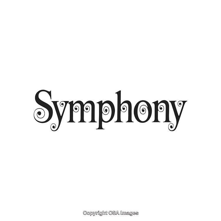 Elegant Symphony Logo Design with Intricate Swirling Lettering on White Background