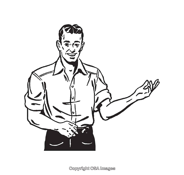 Vintage Illustration of a Smiling Man in Black and White Line Art