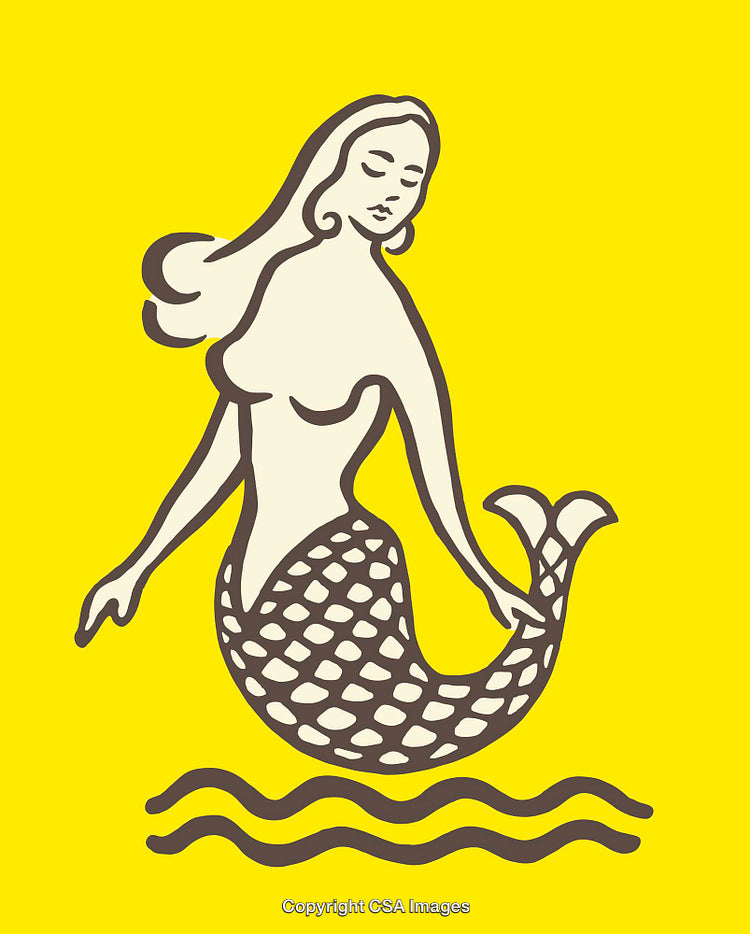 Illustration of a Beautiful Mermaid on a Vibrant Yellow Background