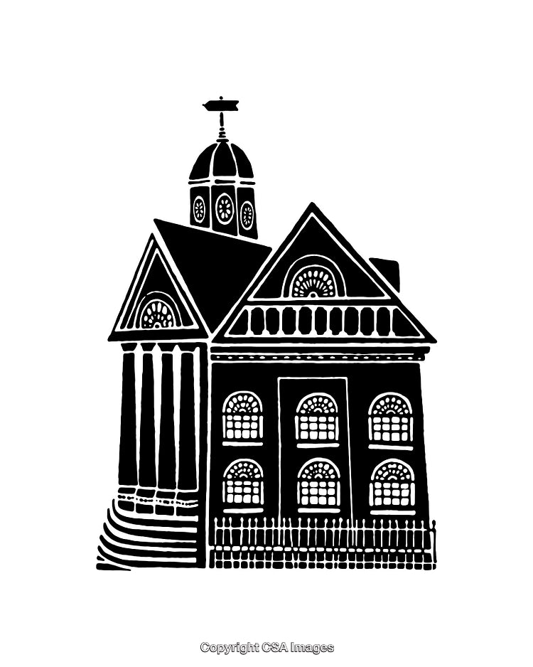 Black And White Line Art Illustration of a Classic Building Design