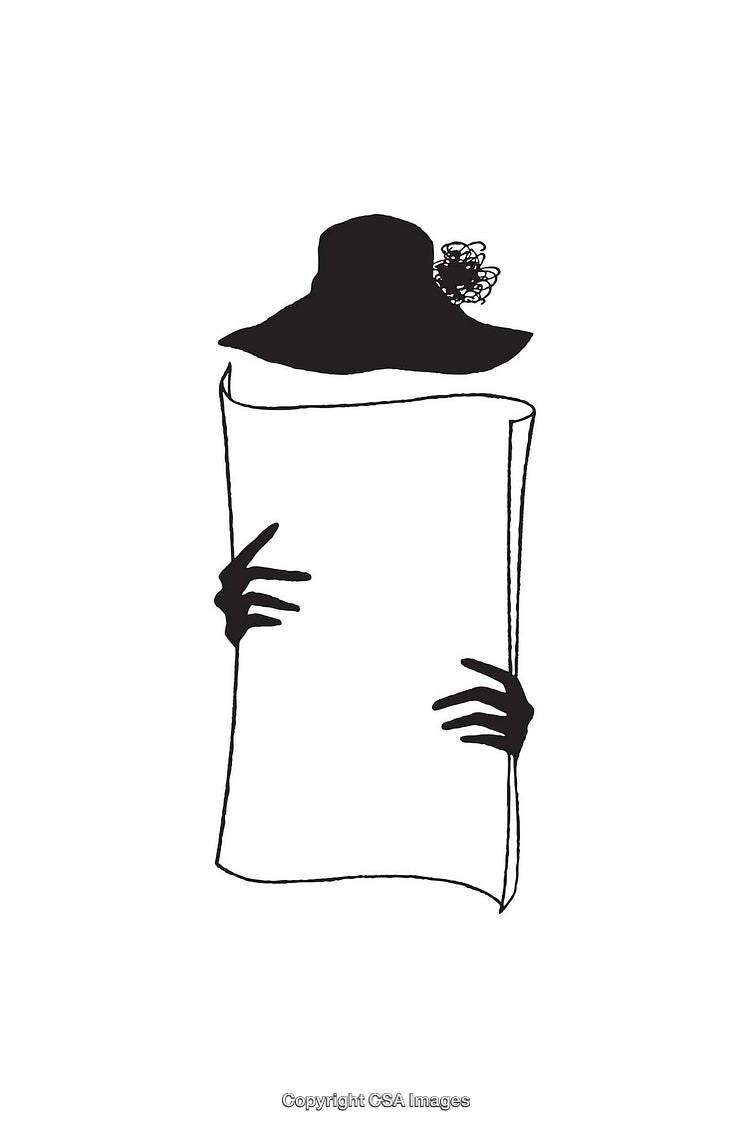 Elegant Line Art Illustration of a Woman Holding a Large Sheet
