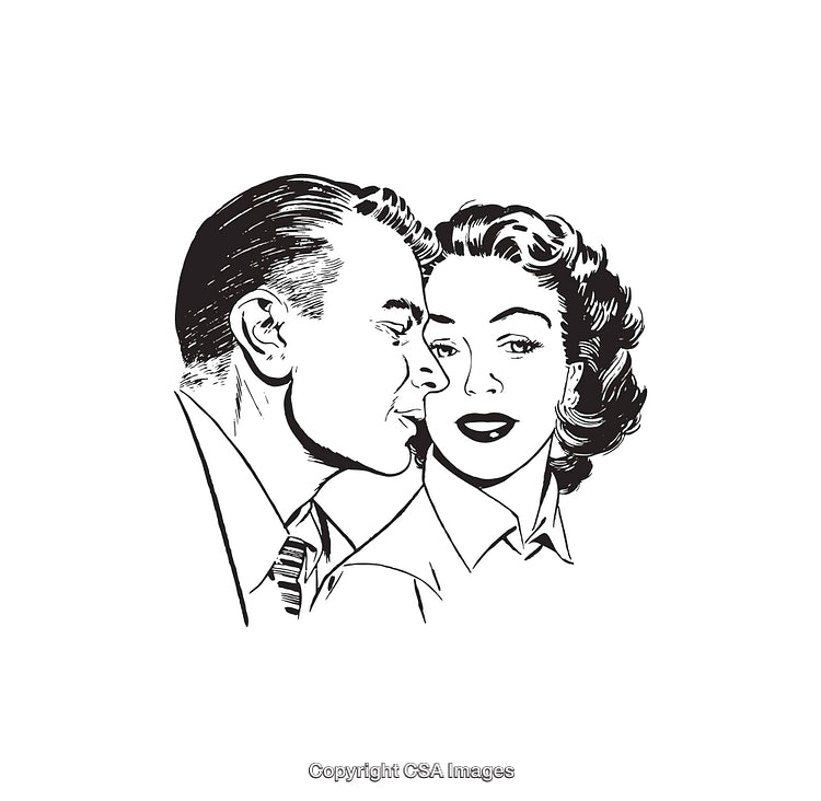 Retro Black and White Art of a Couple Sharing an Intimate Moment