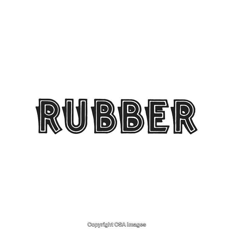 Black-Outlined Word Art Featuring the Text 'Rubber' on a White Background