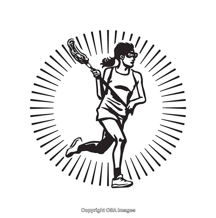 Female Lacrosse Player in Motion with Retro Graphic Design