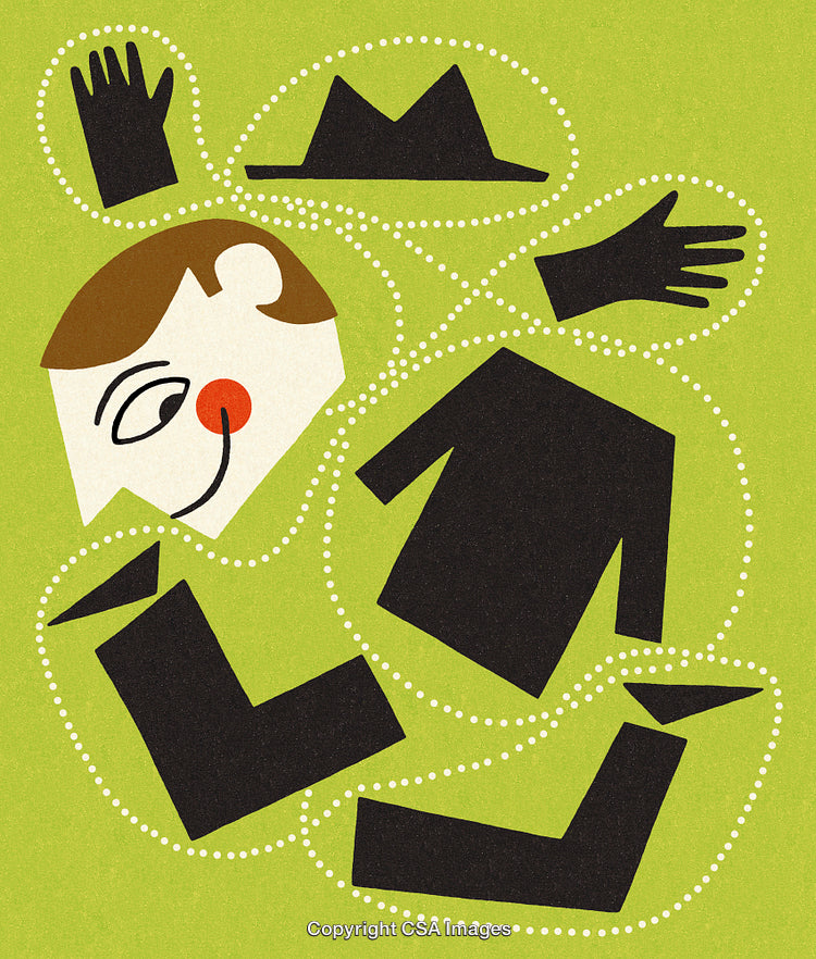 Abstract Illustration Featuring Disassembled Human Elements and Clothing on Green Background