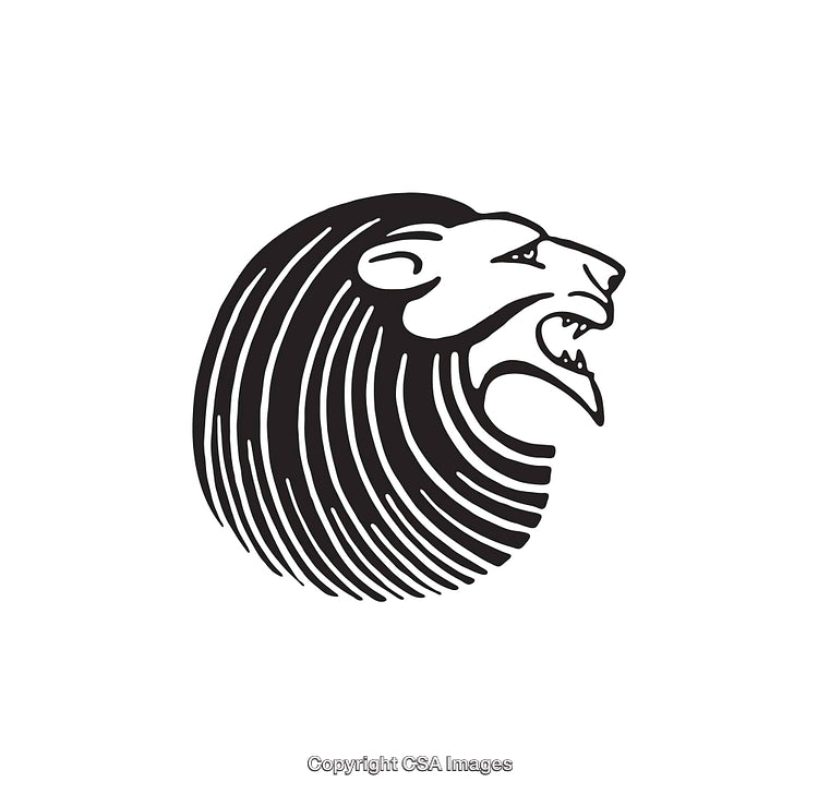 Intricate Black and White Lion Head Illustration with Artistic Design