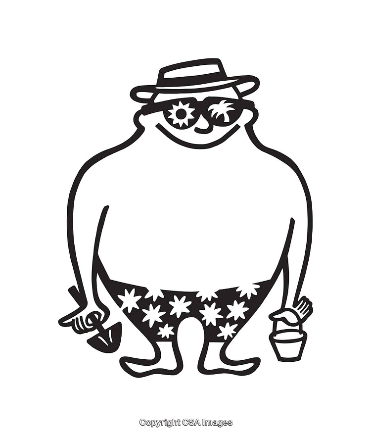 Playful Cartoon Character in Summer Beachwear Holding Bucket and Shovel