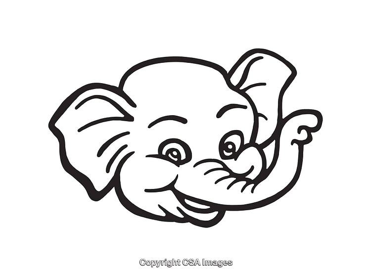 Smiling Elephant Cartoon Line Drawing with an Expressive Appearance