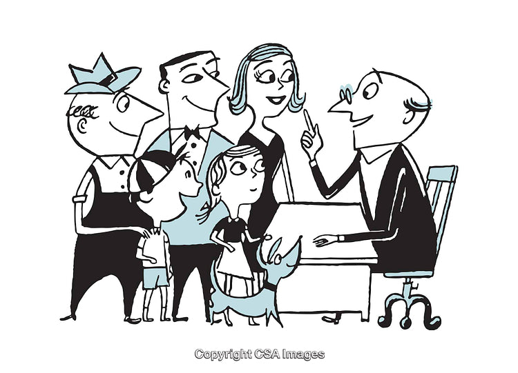 Illustrated Family Gathering With Advisor in a Classic Style