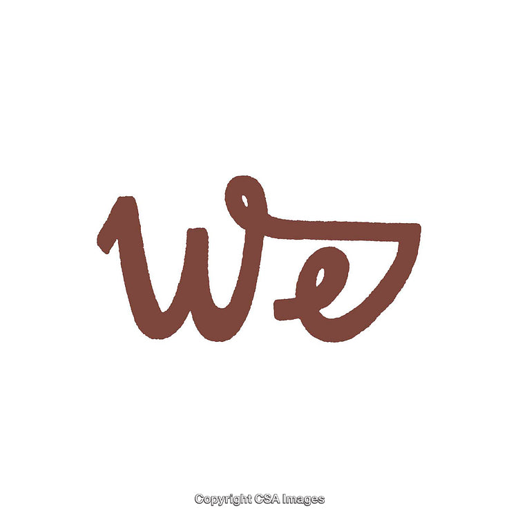 Stylized Handwritten 'We' in Brown Against a White Background