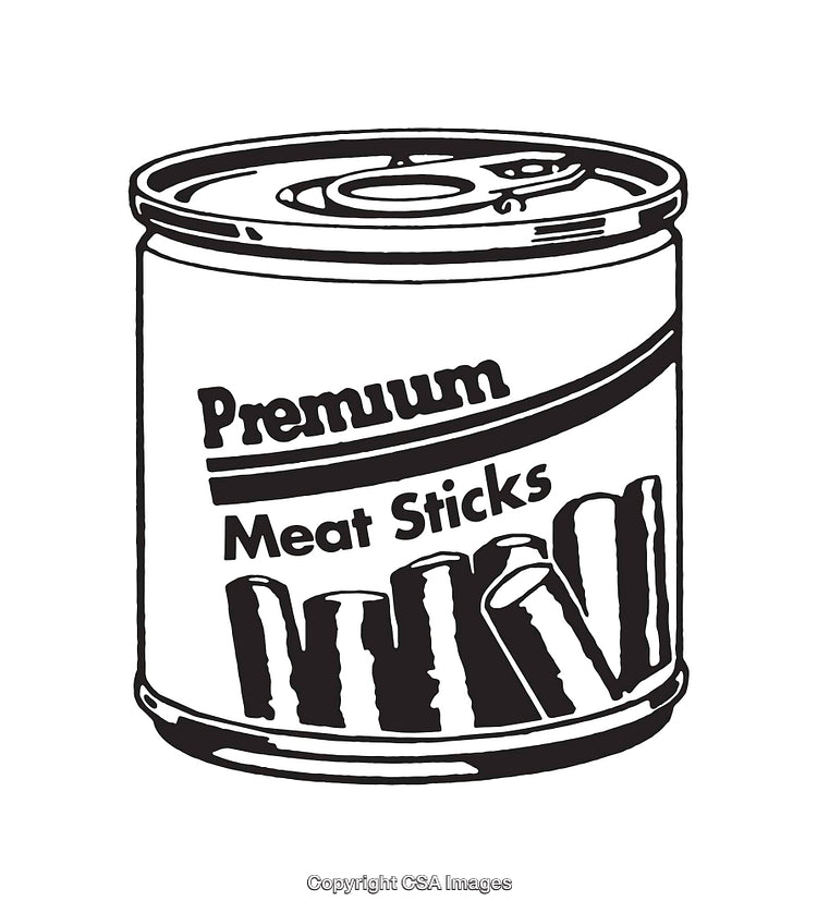 Black and White Line Art of Meat Sticks in a Can