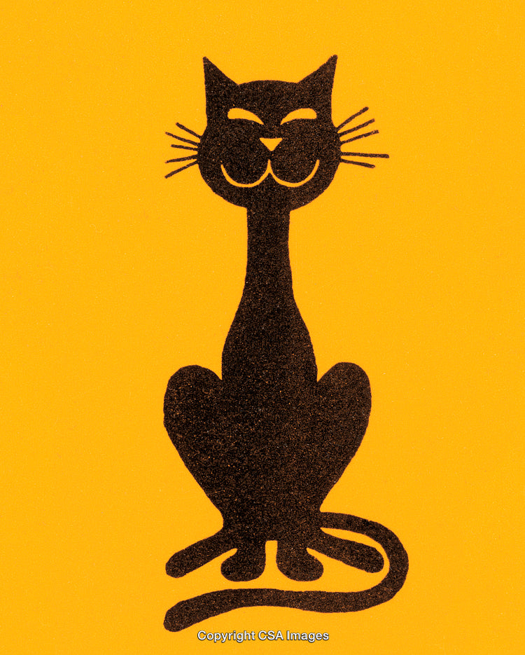 Minimalist Illustration of a Cat in Black Against a Yellow Background