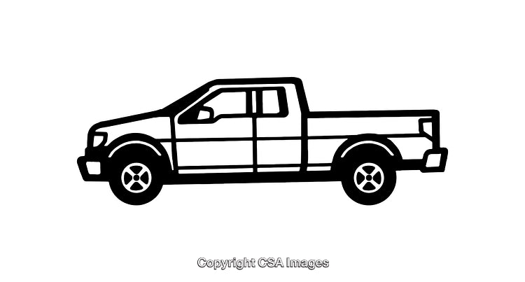 Black and White Line Art Pickup Truck Illustration