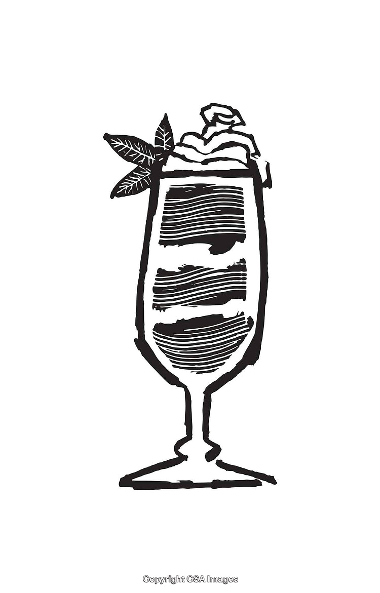 Elegant Black and White Line Art of a Glass with Garnish
