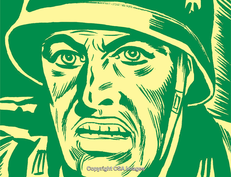 Retro Illustration of a Soldier in Art Deco Style Graphic