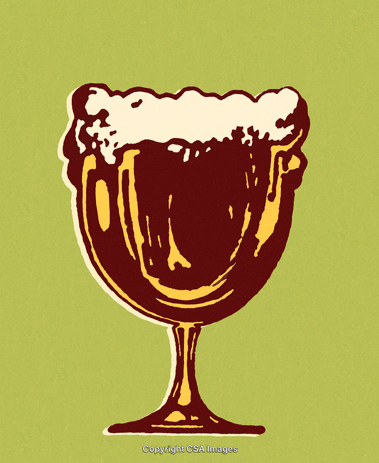 Vintage Artistic Illustration of a Foamy Beer Mug on a Green Backdrop