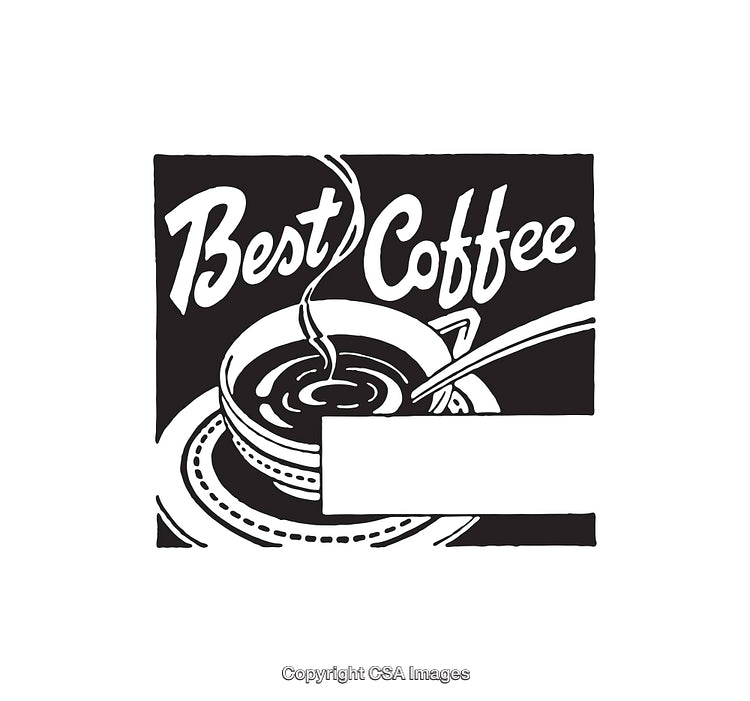 Retro Black and White Illustration of Coffee Cup with Steam