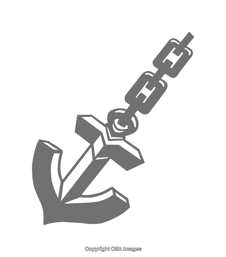 Simple Gray Anchor Icon with Chain on a White Background