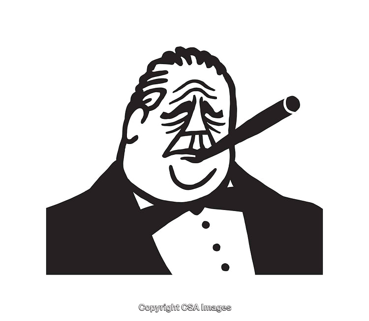 Black and White Line Art of a Man Smoking a Cigar
