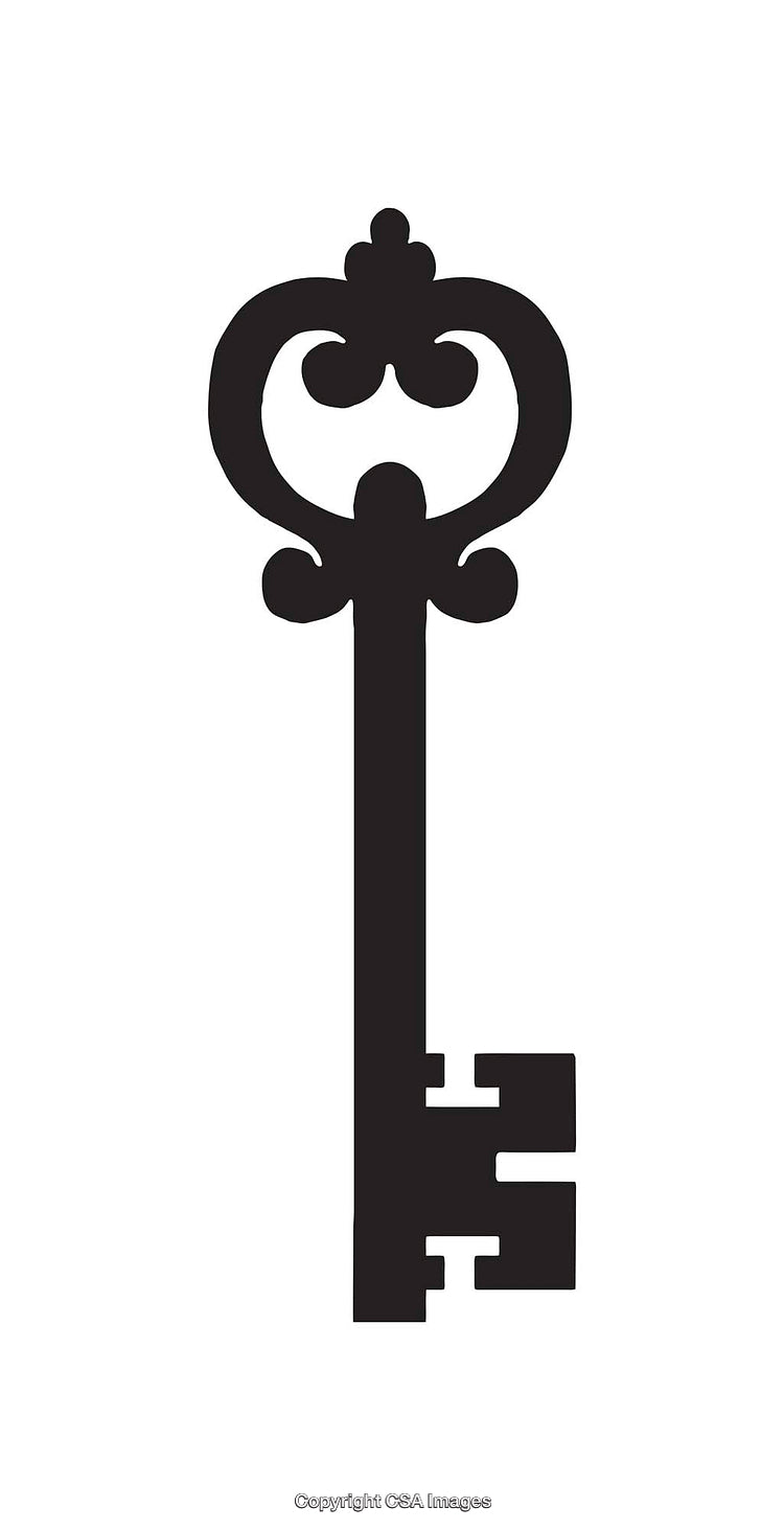Black and White Silhouette of an Antique Styled Key Design