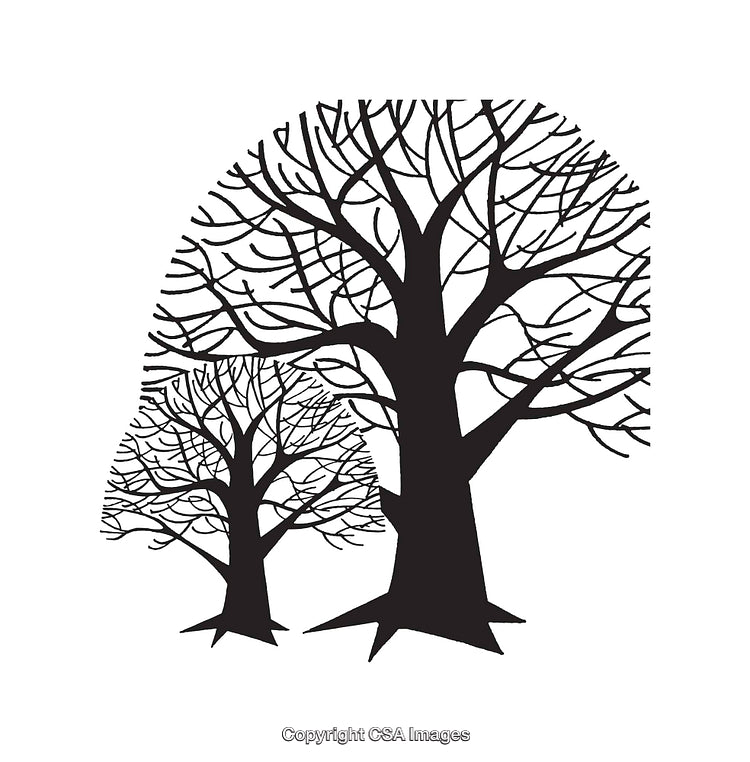 Silhouette Illustration of Trees with Intricate Branch Designs