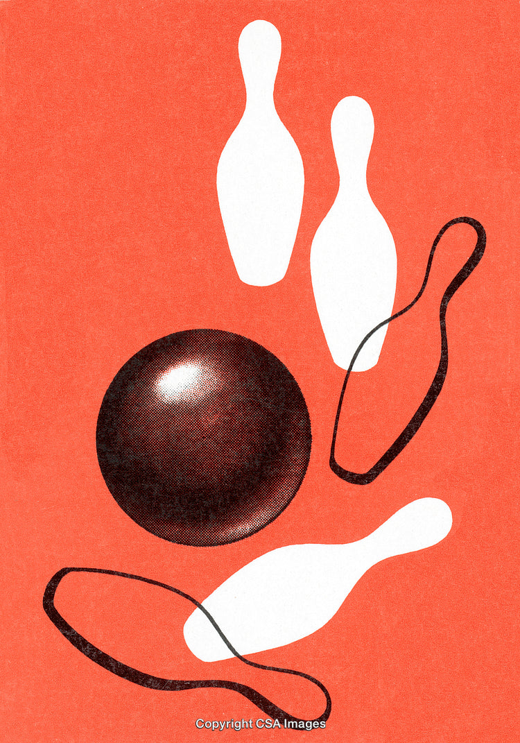 Abstract Illustration of Bowling Equipment With a Bold Red Background