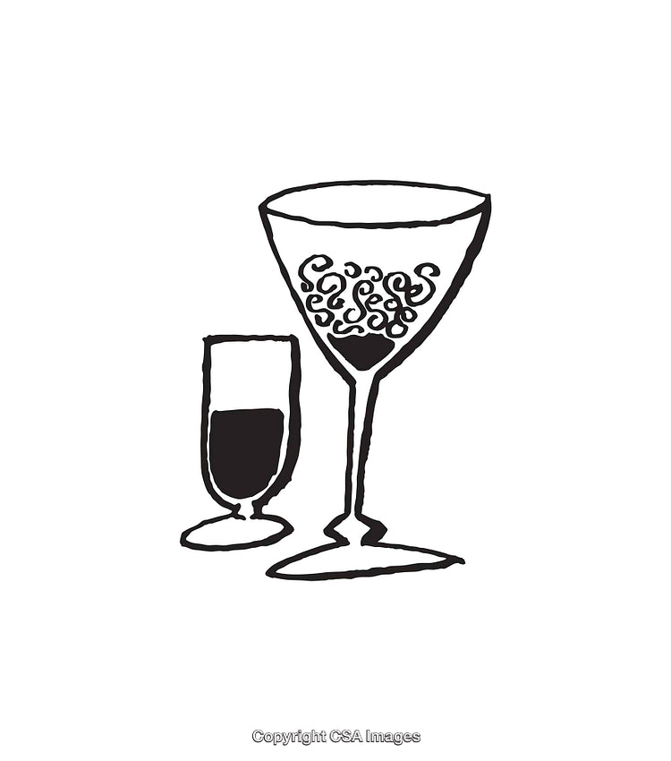 Black and White Line Art of Two Stylish Drink Glasses