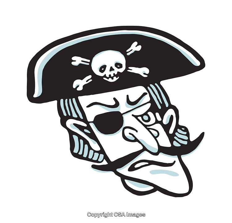 Cartoon Pirate Head Illustration with Skull and Crossbones Hat