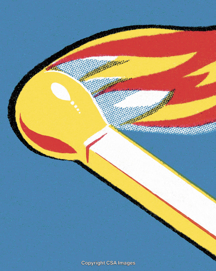 Close-Up Illustration of a Burning Matchstick with a Blue Background