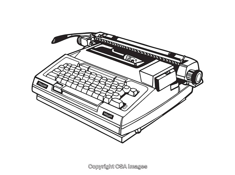 Vintage Line Art Illustration of a Retro Typewriter